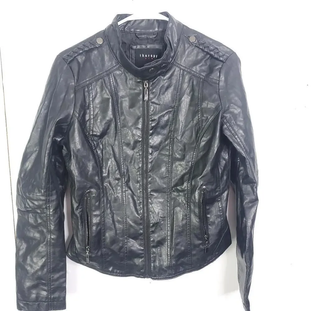 Therapy Jacket Womens Size M Faux Leather Moto Biker Motorcycle Edgy Zip Up